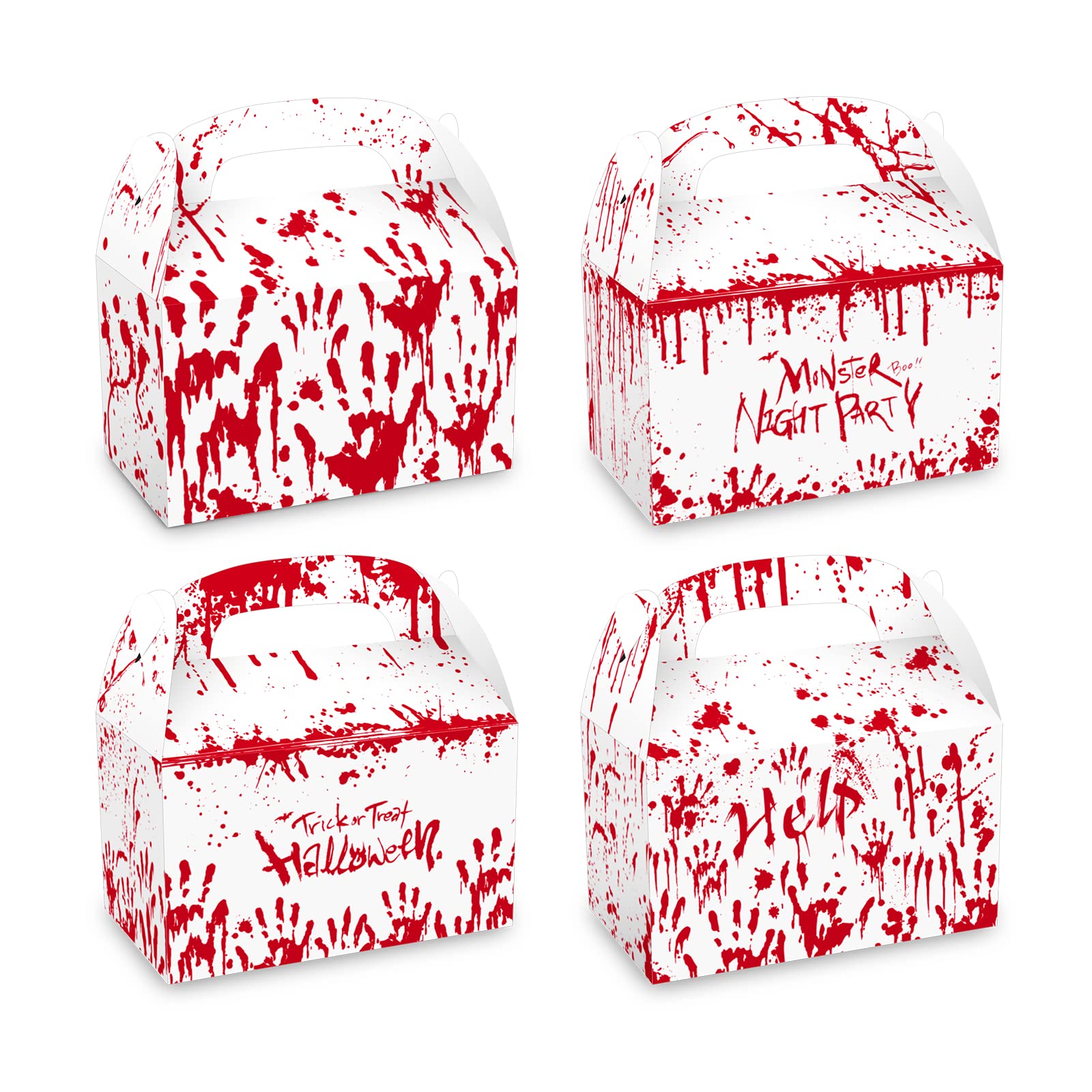 Photo 1 of 12 Pack Halloween Treat Boxes Bloody Handprint Gift Boxes with Handles Trick or Treat Candy Boxes Cookies Goodie Bags for Halloween Party Favor Supplies