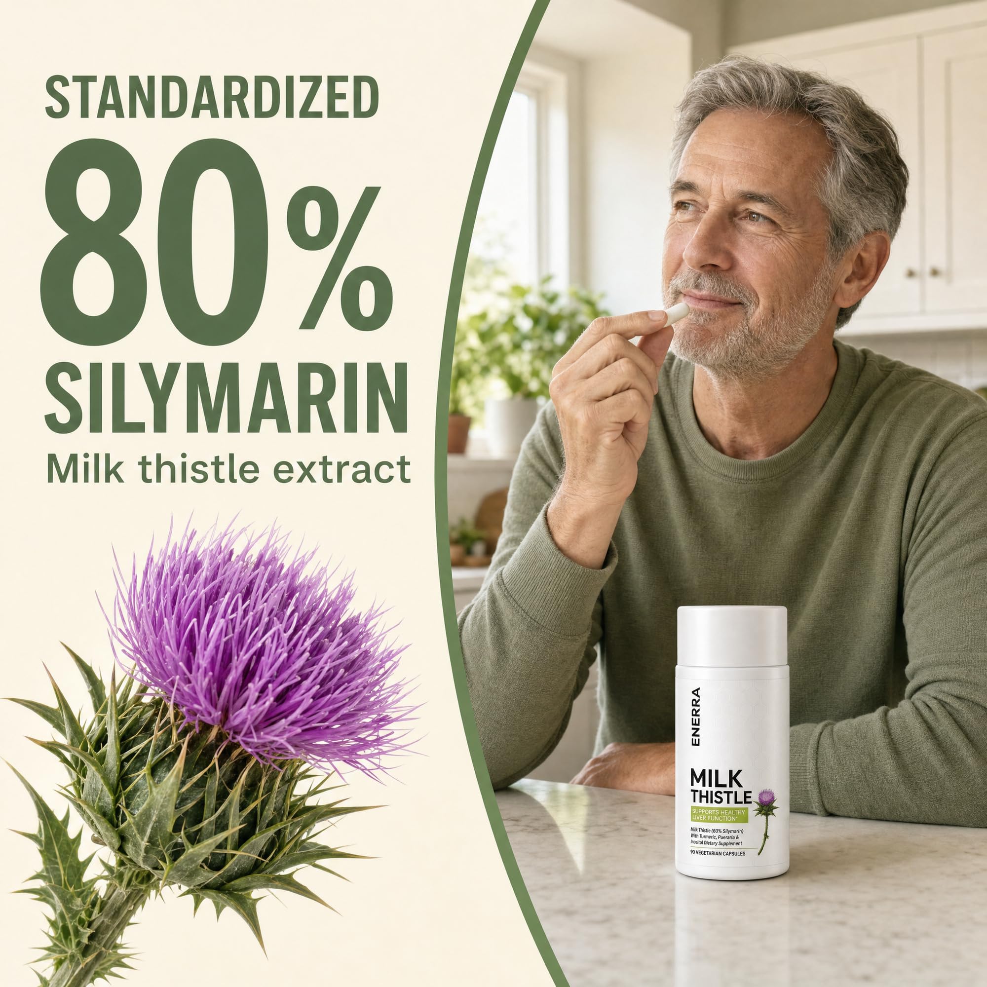 Milk Thistle Liver Detox Supplement - 300 mg Extract Standardized to 80% Silymarin, Liver Support with Vitamin C, Inositol, Pueraria, L-Methionine & Turmeric - Vegan Capsules (90 Count) — Amazon image 3