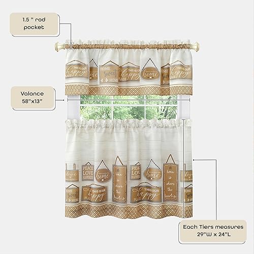 Miniatura 4 de ACHIM Juego de cortinas de ventana con cenefa y nivel estampado de filtrado de luz, 24 pulgadas de largo, 58 pulgadas de ancho, diseño moderno de