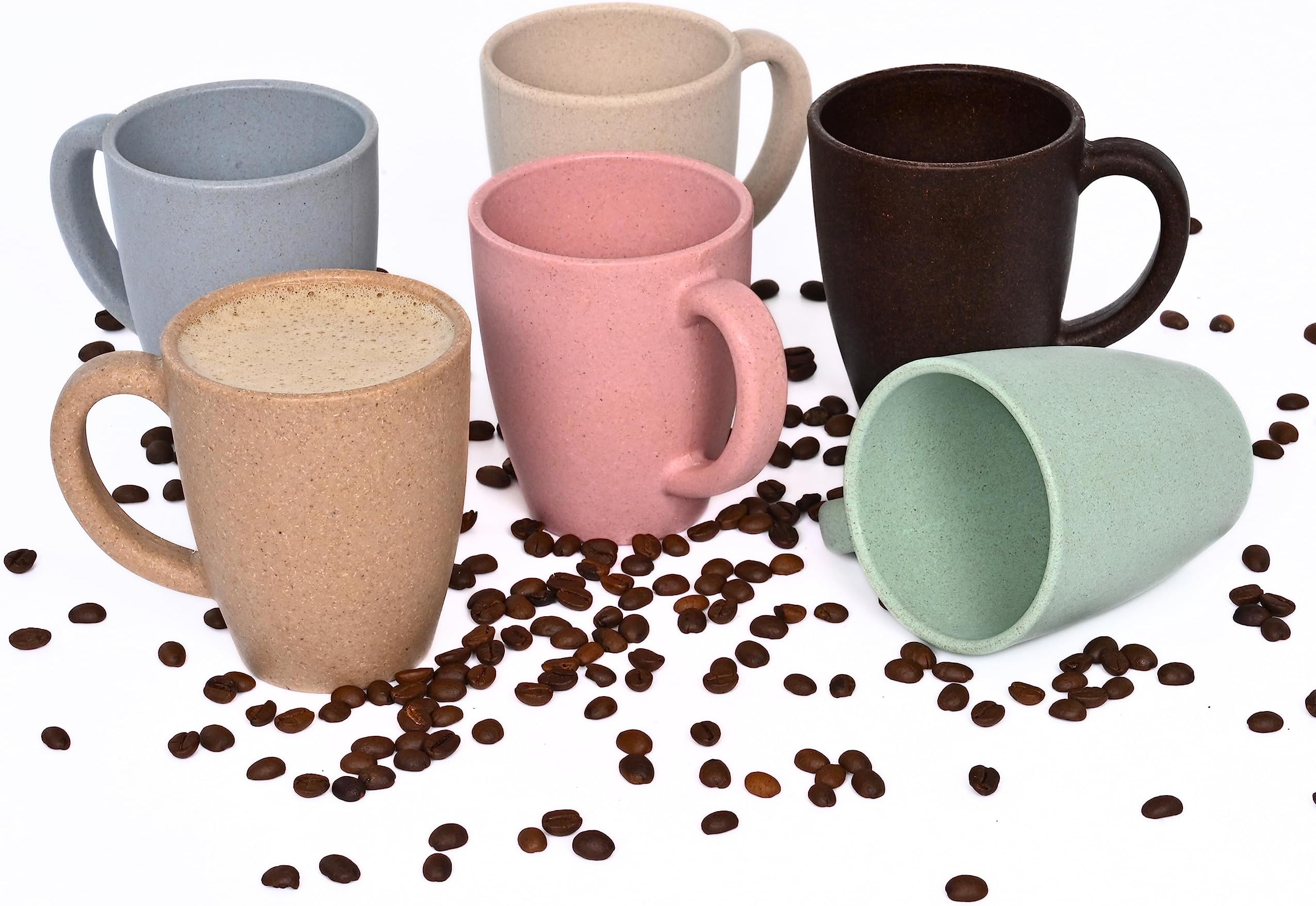Eha Set of 6 Earth-Friendly Classic Coffee Mug | 300 ml | Made with Rice Husk & Bamboo Fibers | Microwave Safe | for Hot & Cold Coffee, Milk & Tea Cup | Matte Finish Mugs | Multicolor