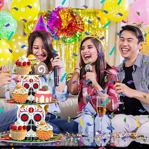 Miniatura 6 de Zopeal Soporte de 3 niveles para cupcakes mexicanos, decoraciones para fiestas de Taco Twosday, soporte para cupcakes de cactus, piñata, cinco de