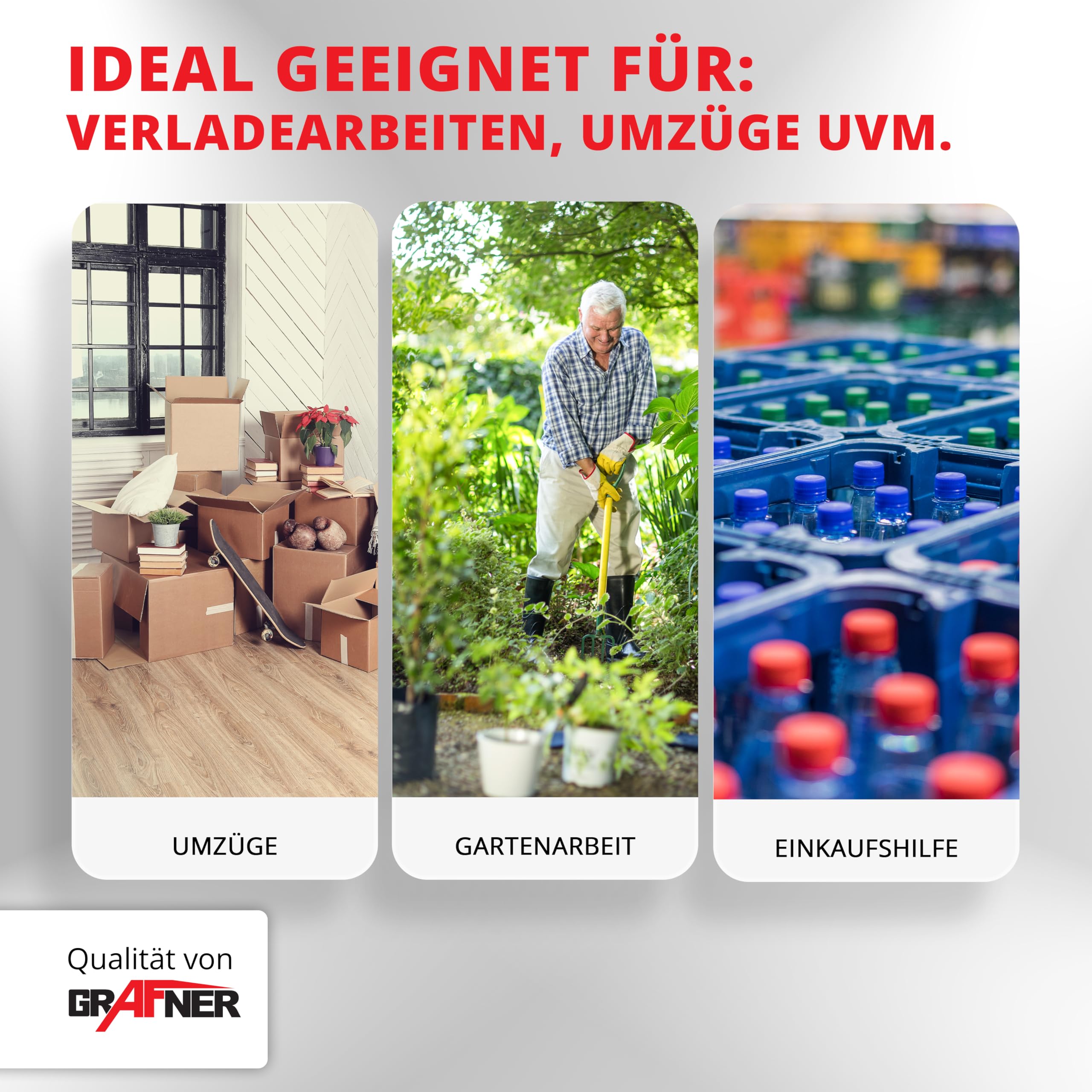 Grafner Sackkarre klappbar, Vollgummireifen, Belastbarkeit 200kg, PU Reifen, Haltegriffe und Schutzblech, Stahl Transportkarre Stapelkarre Transportwagen Transportroller Treppensackkarre ausziehbar