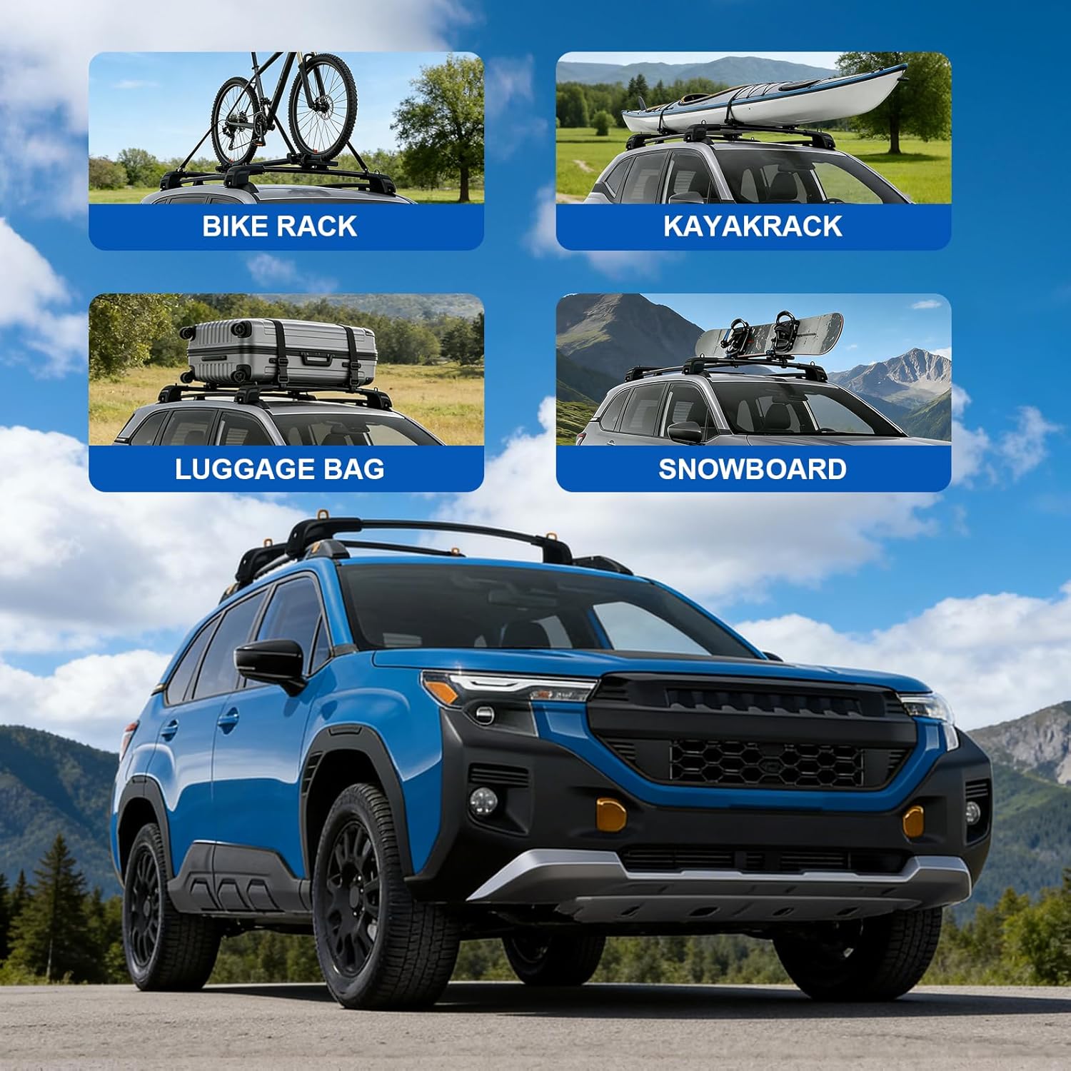 Roof Rack Cross Bars Compatible with Subaru Forester Wilderness 2022-2026, Aluminum, Adjustable, 300lbs, Folding Hook, Anti-Theft Lock Roof Rack for Rooftop Cargo Carrier Luggage Kayak Bike Snowboard