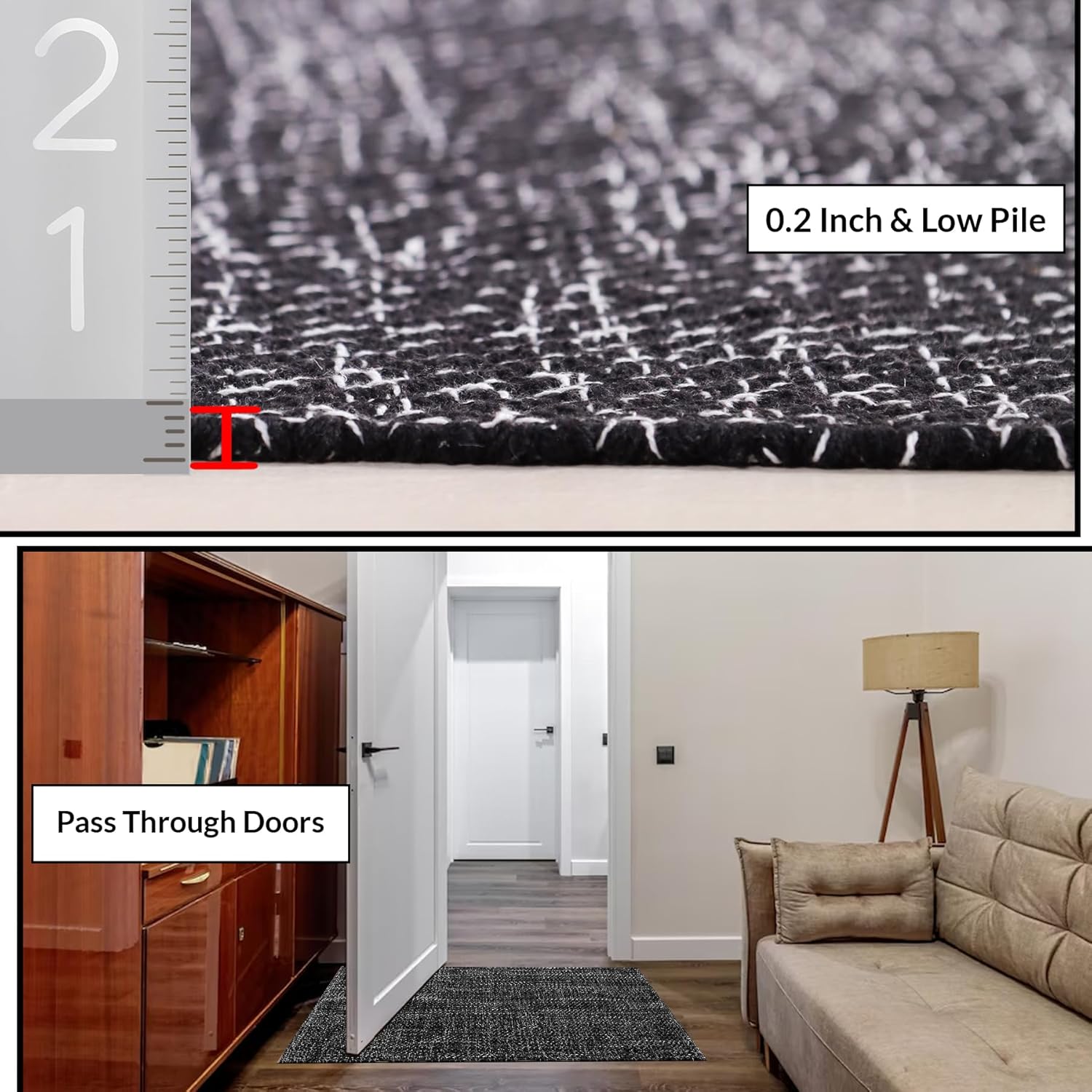 HOMEMONDE Cotton Herringbone Area Rug - 4' x 6' Abstract Accent Cotton Rug - Reversible Boho Lightweight Throw Rug for High Traffic Areas Kitchen, Mudroom, Entryway, Livingroom (Black & White)