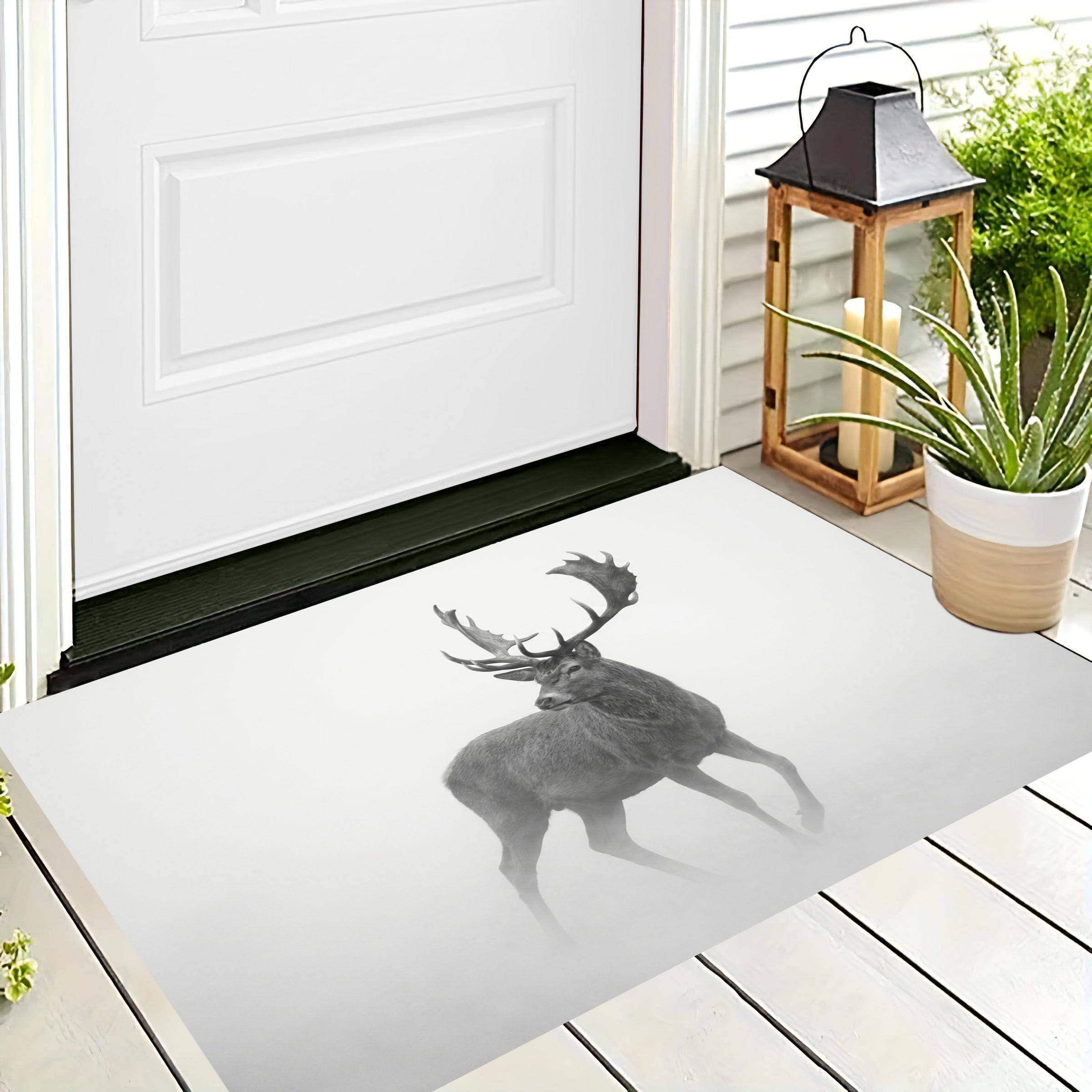Felpudo Entrada Casa, 90X150Cm Alfombra Entrada Antideslizante Renos De Niebla Natural, Alfombrilla Fino Animales Simples Absorbentes Lavable para Entrada, Pasillo, Cocina, Beige