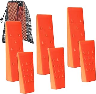 6 Pack Tree Felling Wedges with Spikes for Safe Tree Cutting – 3 Each of 8” and 5.5” Wedges with Storage Bag; 6 Felling Dogs to Guide Trees Stabilize and Safely to Ground for Loggers and Fallers