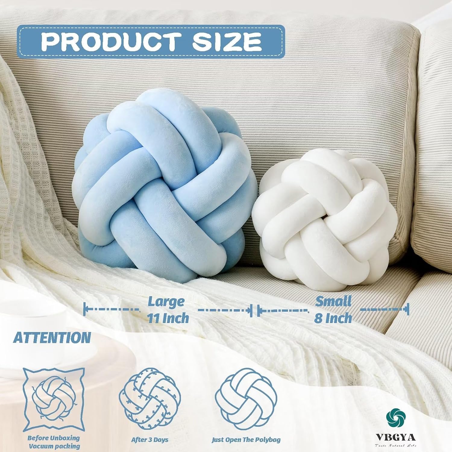 Knot Pillow Ball, Soft Home Decorative Throw Pillows Cushion, Round Changeability Knotted Pillows, Modern Home Handmade Cushions for Bedroom, Sofa, Couch (8 Inch, Light Blue) image 2
