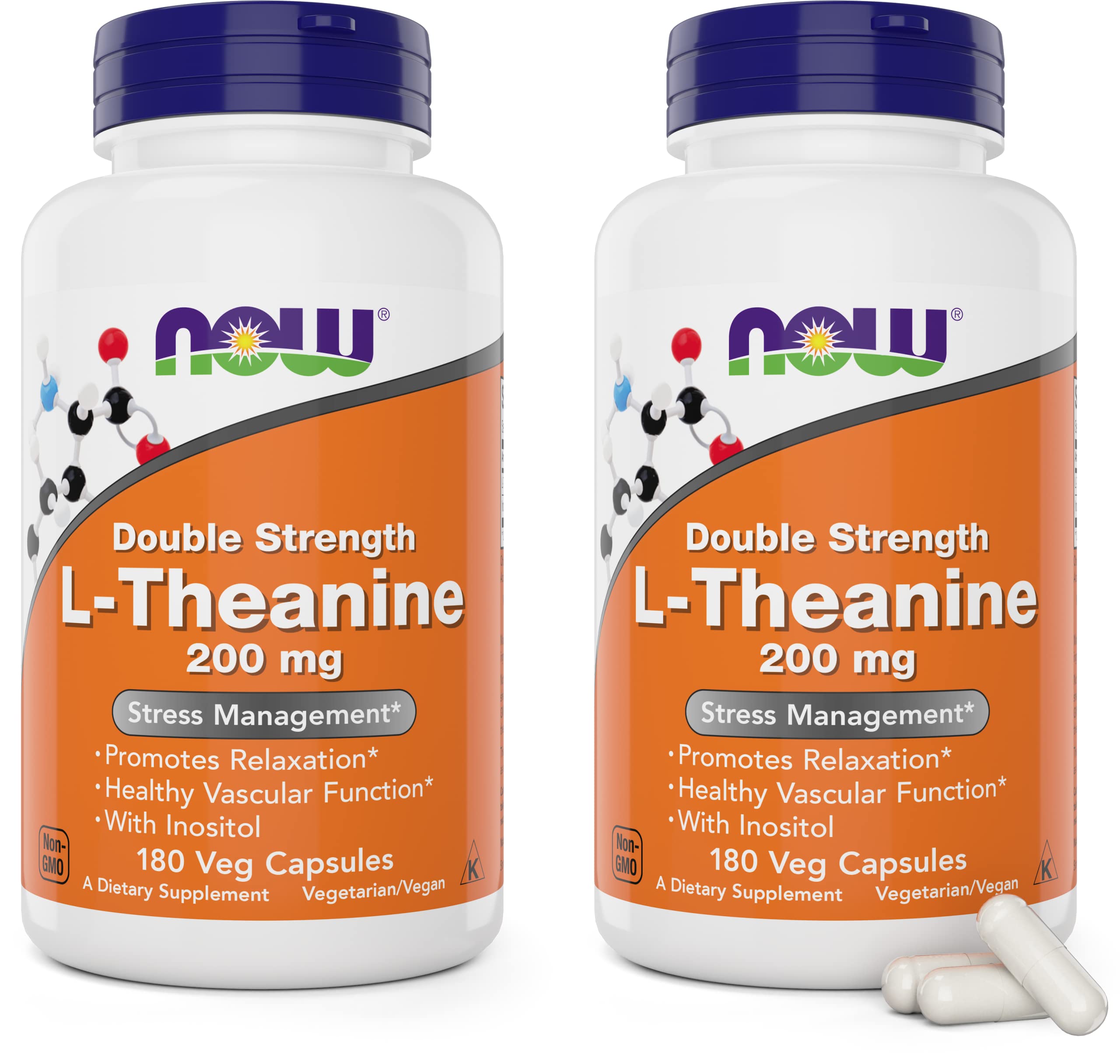 Now Suplemento de L-teanina com inositol 200 mg + 100 mg 360 cápsulas vegetais