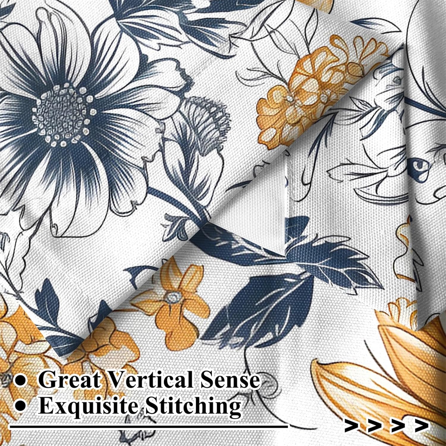 Renaiss 42 x 63 Inch Linen Curtain Floral Curtains for Living Room Bedroom Blue Yellow Printed 60% Blackout Curtains Rod Pocket Back Tab Peony Flower Pattern Drapes Farmhouse Window Curtain 2 Panels