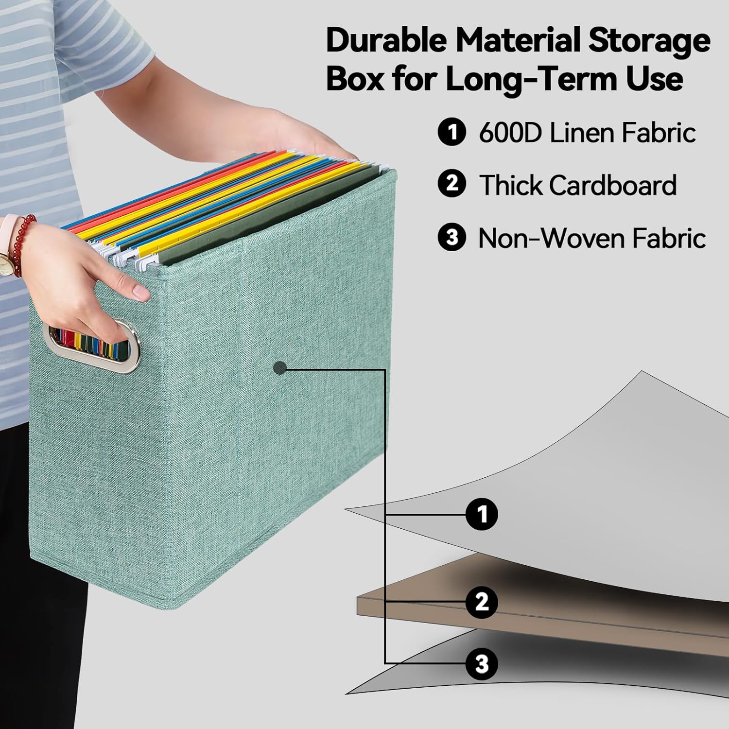 6 Packs Letter Size File Organizer, File Folders Organizer, Fabric Storage Box, Collapsible Paper Organizer with Metal Handle, Smooth PVC Rails, Only Box (Green)