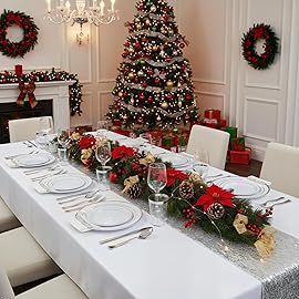 Supernal 400pcs Silver Plastic Dinnerware Set Heavy Duty Disposable Plates Include Silver Plastic Dessert Plates,50 Spoons & Knives & Cups & Napkins & 100 Forks,Prfect For Party and Wedding