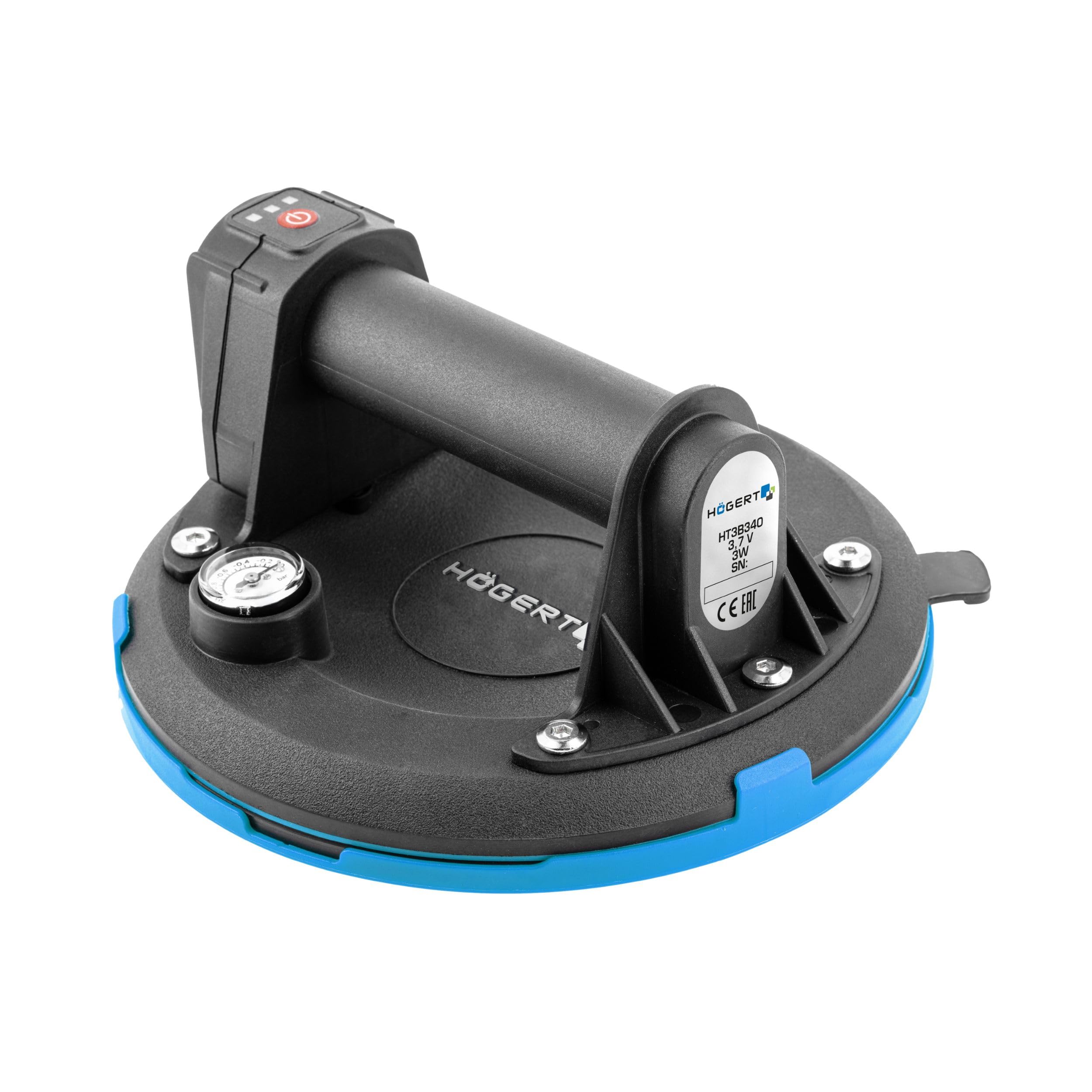 HÖGERT TECHNIK - Ventosa a batteria da 200 mm con manometro, aspirapolvere a batteria Heavy Duty, carico: 150 kg, la ventosa viene utilizzata per il trasporto di vetrate, oggetti lisci e piastrelle in