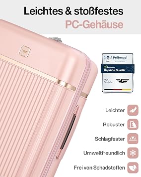 Lightweight Hard Shell Travel Suitcase - Trolley Suitcase with TSA Lock 4 Spinner Double Wheels Aluminium Telescopic Handle & Security Double Zipper Lightweight Cabin Suitcase & Checking