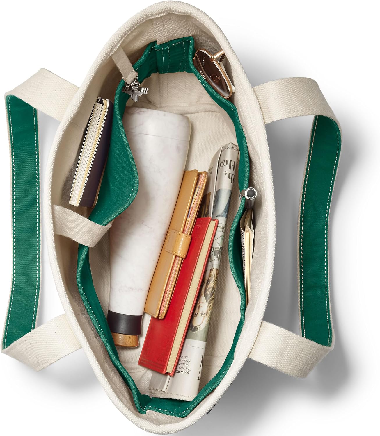 Lands' End Natural Long Handle Open Top Canvas Tote Natural/bright Spruce Medium Long Handle