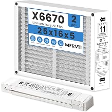 2 Pack X6670 16x25x5 Replacement Air Filter for Lennox X6670, HCF16-11,HCF16-10, Furnace HVAC System, MERV 11, Foldable Design Actual Size 15.75 x 24.75 x 4.38 Inches