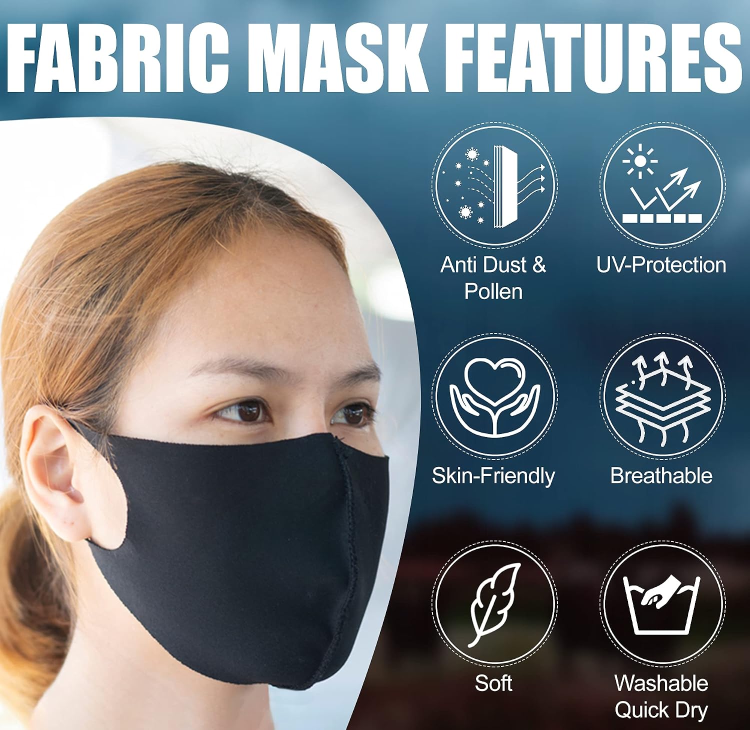 MEFELE Cln 10PCS Black Face Mask Covers with Elastic Ear Loop Cover Full Face Anti-Dust, Unisex, Washable, Breathable, and Reusable (Adults)