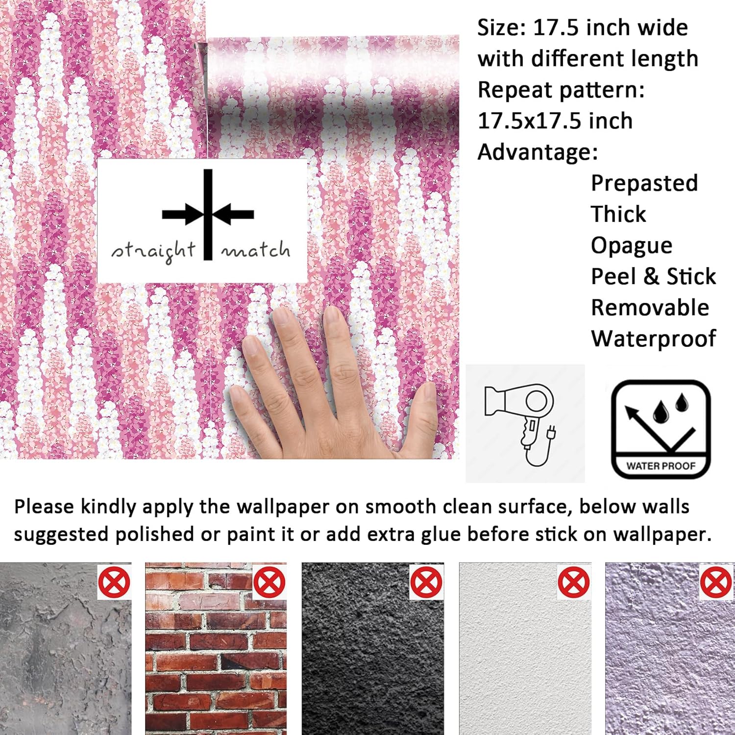 Livelynine 17.5x276 Pink and White Floral Peel and Stick Wallpaper Girls Room Modern Light Pink Wall Paper for Bedroom Colorful Flowers Cute Pastel Contact Paper for Cabinets Classroom Preppy Locker