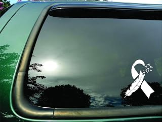 Ribbon Flying Birds White Lung Cancer - Die Cut Vinyl Window Decal/sticker for Car or Truck 5.5"x7"