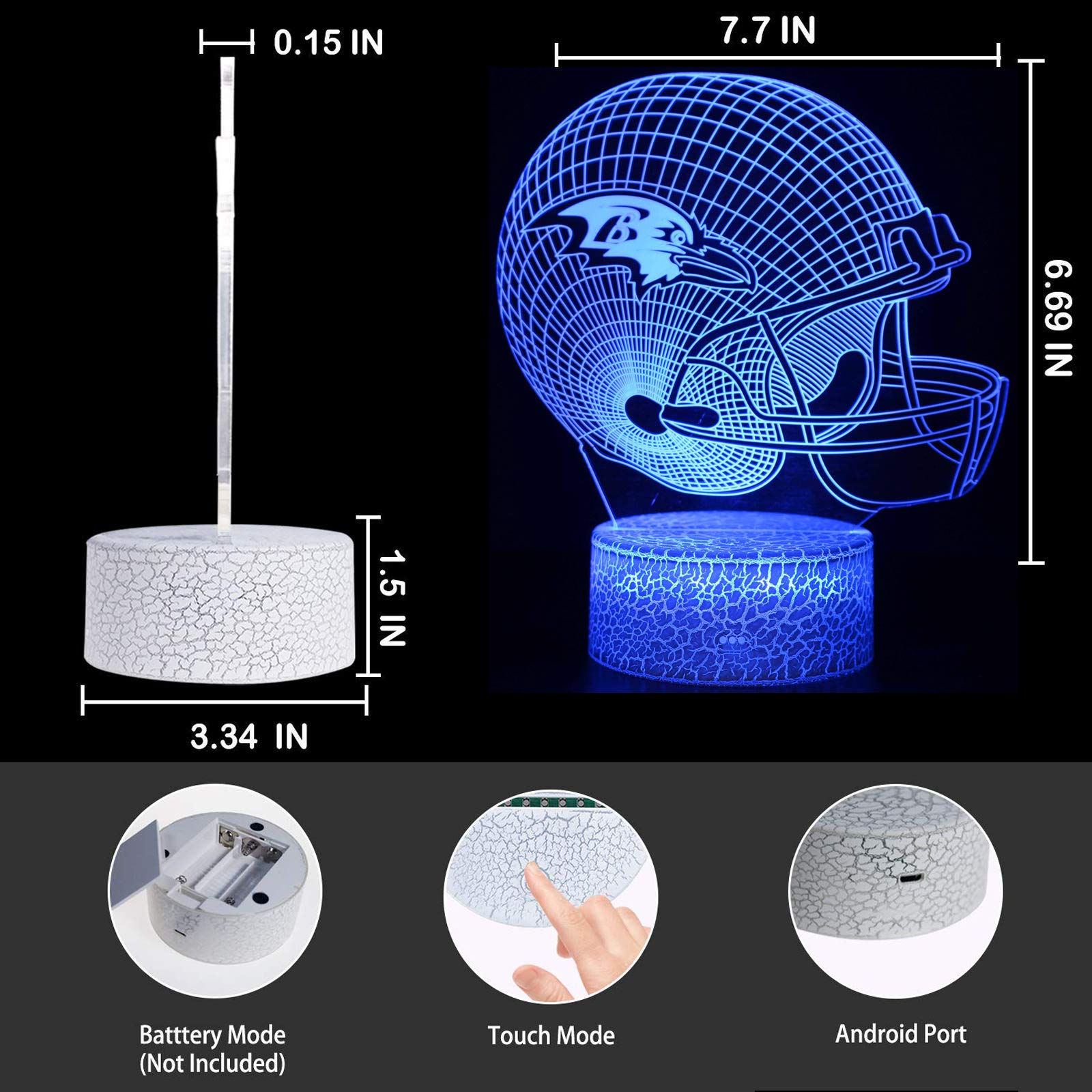 YYDSYCY LED Optical Illusion Smart 7 Colors Night Light Table Lamp Acrylic Gifts for Raven Men Women Kids — view 3