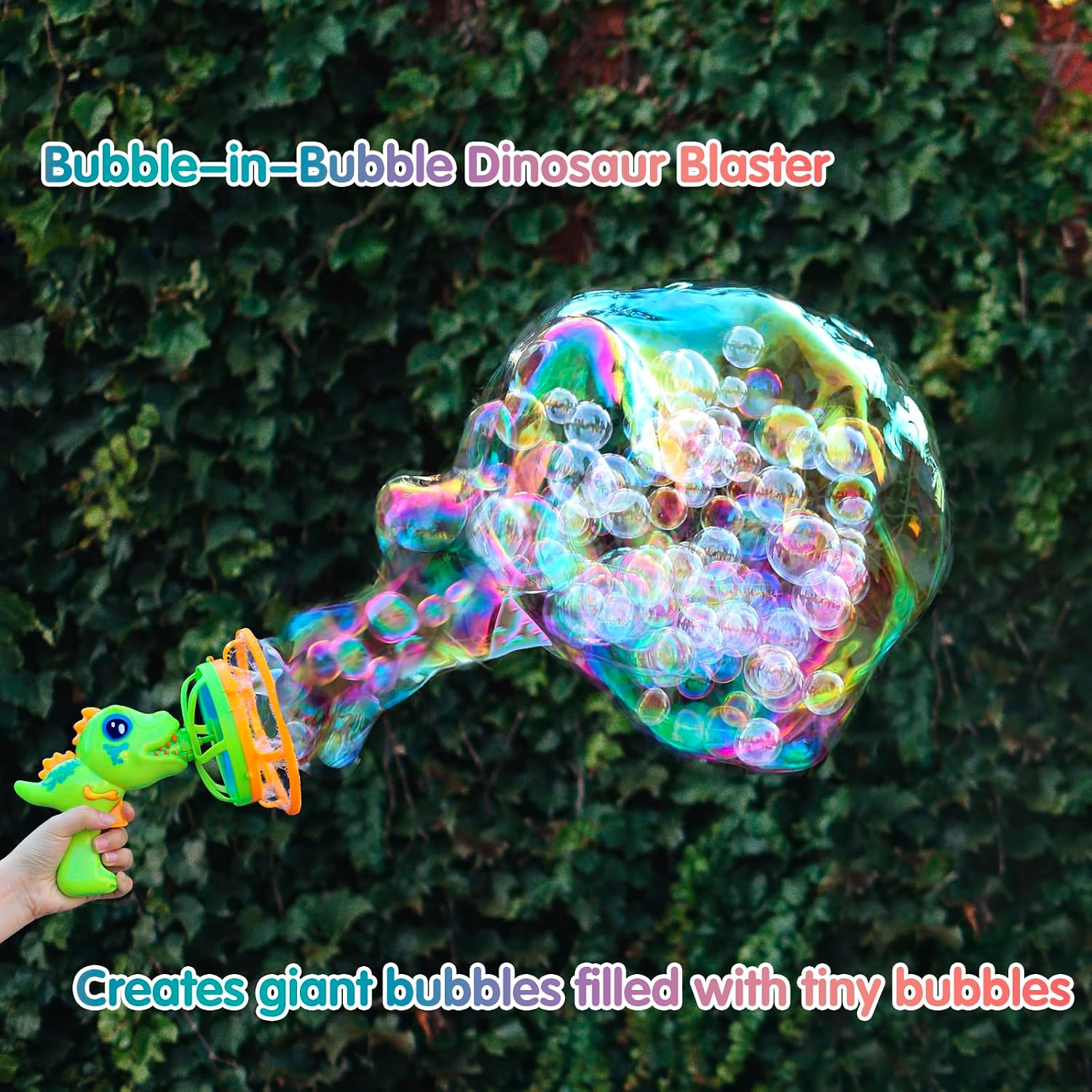 Dinosaur Bubble Gun for Kids Ages 3-8, Outdoor Bubble Machine Blower Toy | Bubble-in-Bubble Effect, Easy Grip Bubble Gun, Summer Outdoor Toy, Party Favor & Birthday Gift for Ages 3-8 Boys Girls