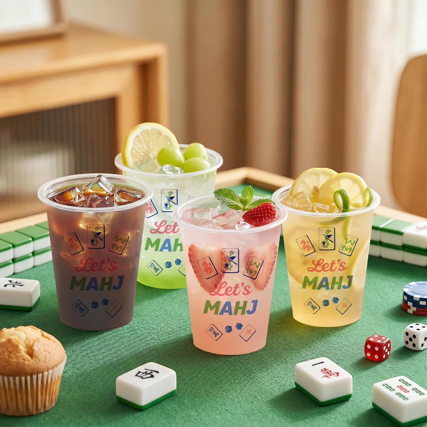 24 Pcs Mahjong Cups Frosted 12 oz Plastic Mahjong Party Supplies Reusable Mah Jong Drinking Cups Accessories Gifts for Women Game Night Family Play Day Theme Birthday Party Decorations
