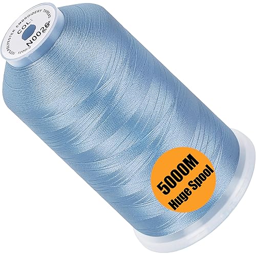 New brothread - Single Huge Spool 5000M Each Polyester Embroidery Machine Thread 40WT for Commercial and Domestic Machines - Pastel Blue