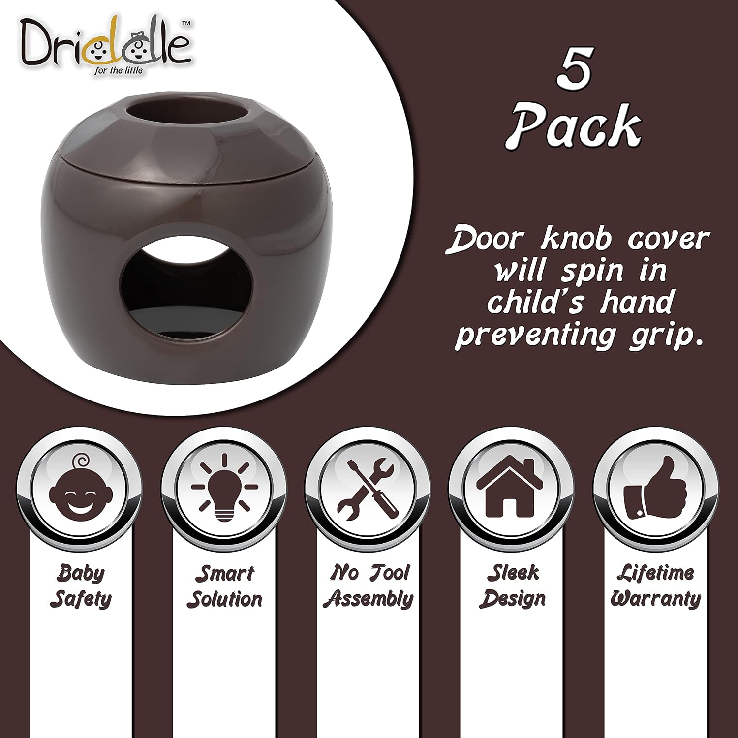 New & Improved - Door knob Baby Safety Cover - 5 Pack - Deter Little Kids from Opening Doors with A Child Proof Door Handle Lock