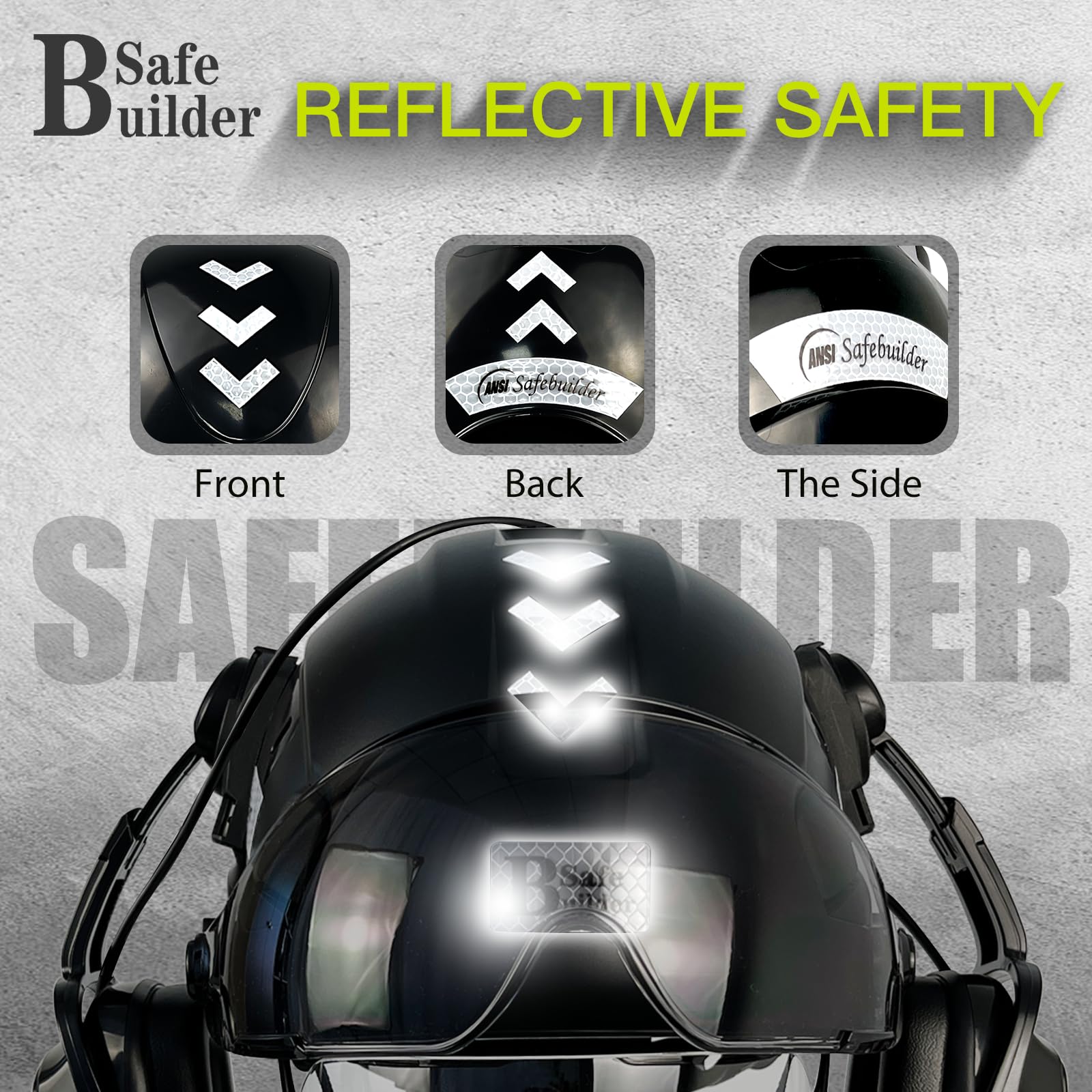 SAFEBUILDER Casco de seguridad con visera Bluetooth SNR 26dB casco duro con viseras montadas, orejeras ventiladas ANSI Z89.1