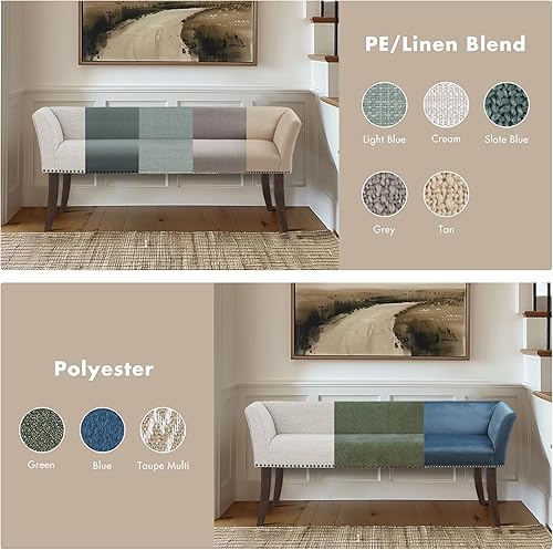 Miniatura 8 de Madison Park Welburn - Banco tapizado con respaldo, borde con clavos, acolchado, de tela moderna de mediados de siglo para dormitorio, 49.5 x 19.25