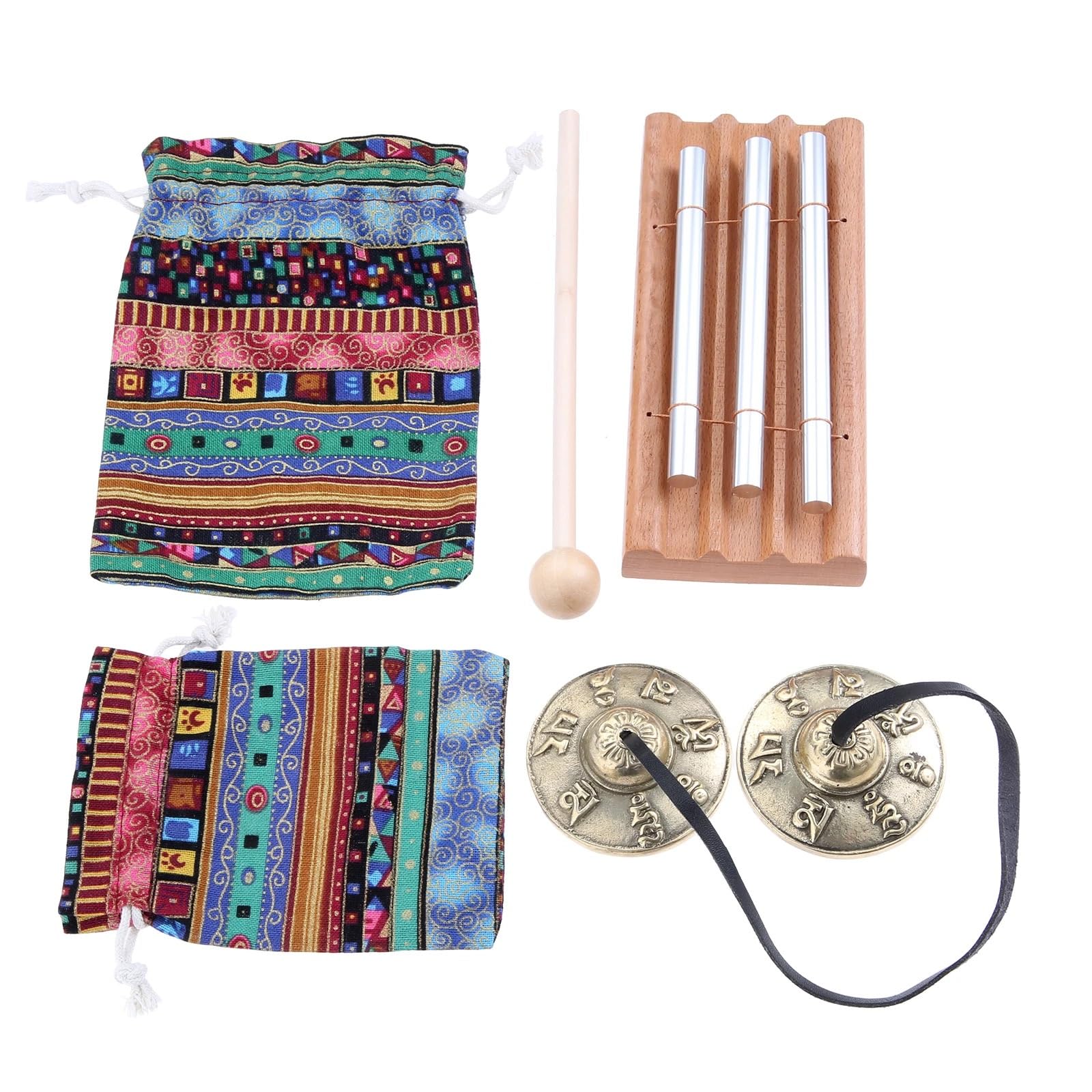 Per strumenti di meditazione Kit Piatti Tingsha Campana a 3 toni e borse Percussioni Yoga Preghiera Insegnamento Terapia del suono Pratica Zen