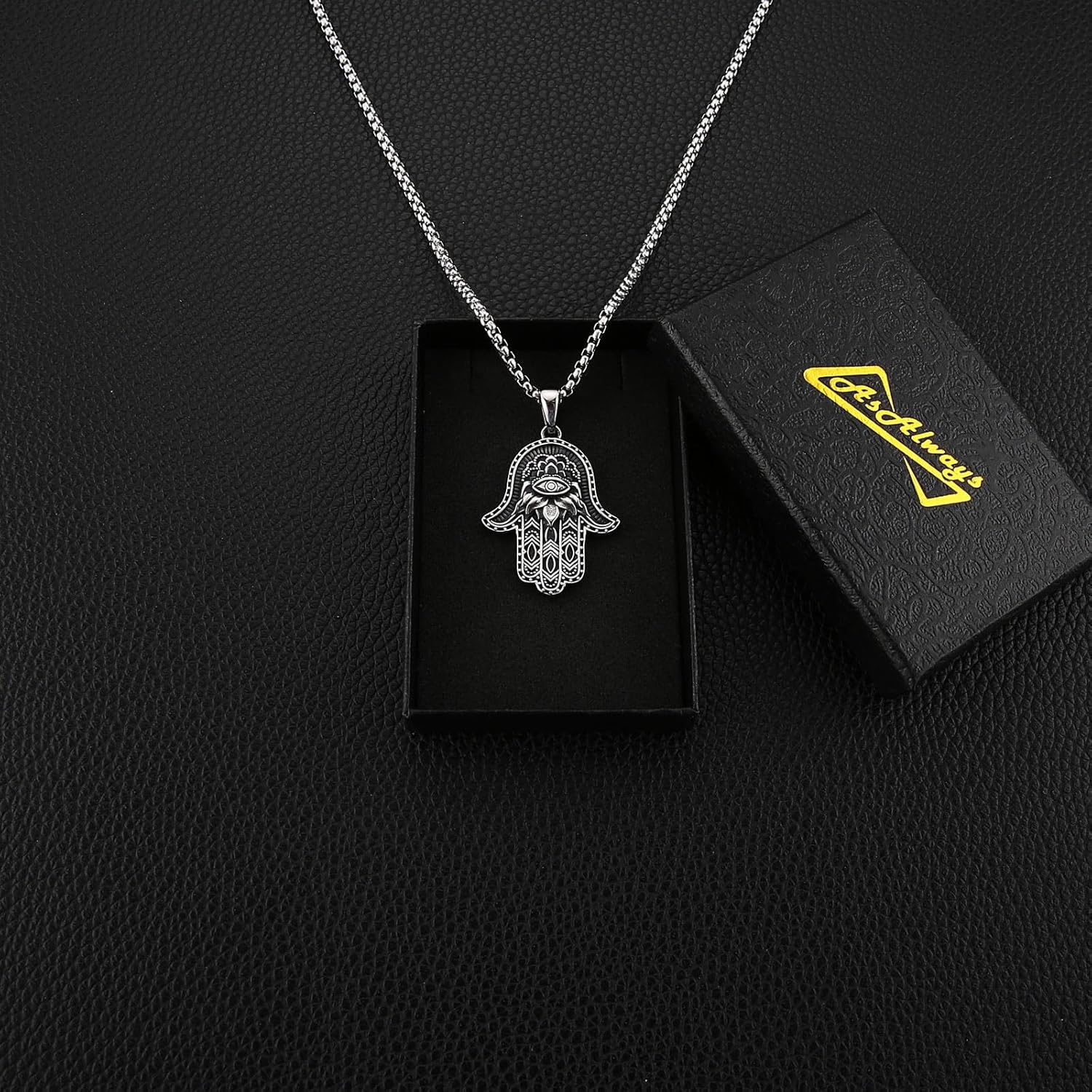 AsAlways Stainless Steel Hand of Fatima Pendant Vintage Amulet Charm Relief Carving Evil Eye Hamsa Hand Necklace Religious Gifts - Image 5