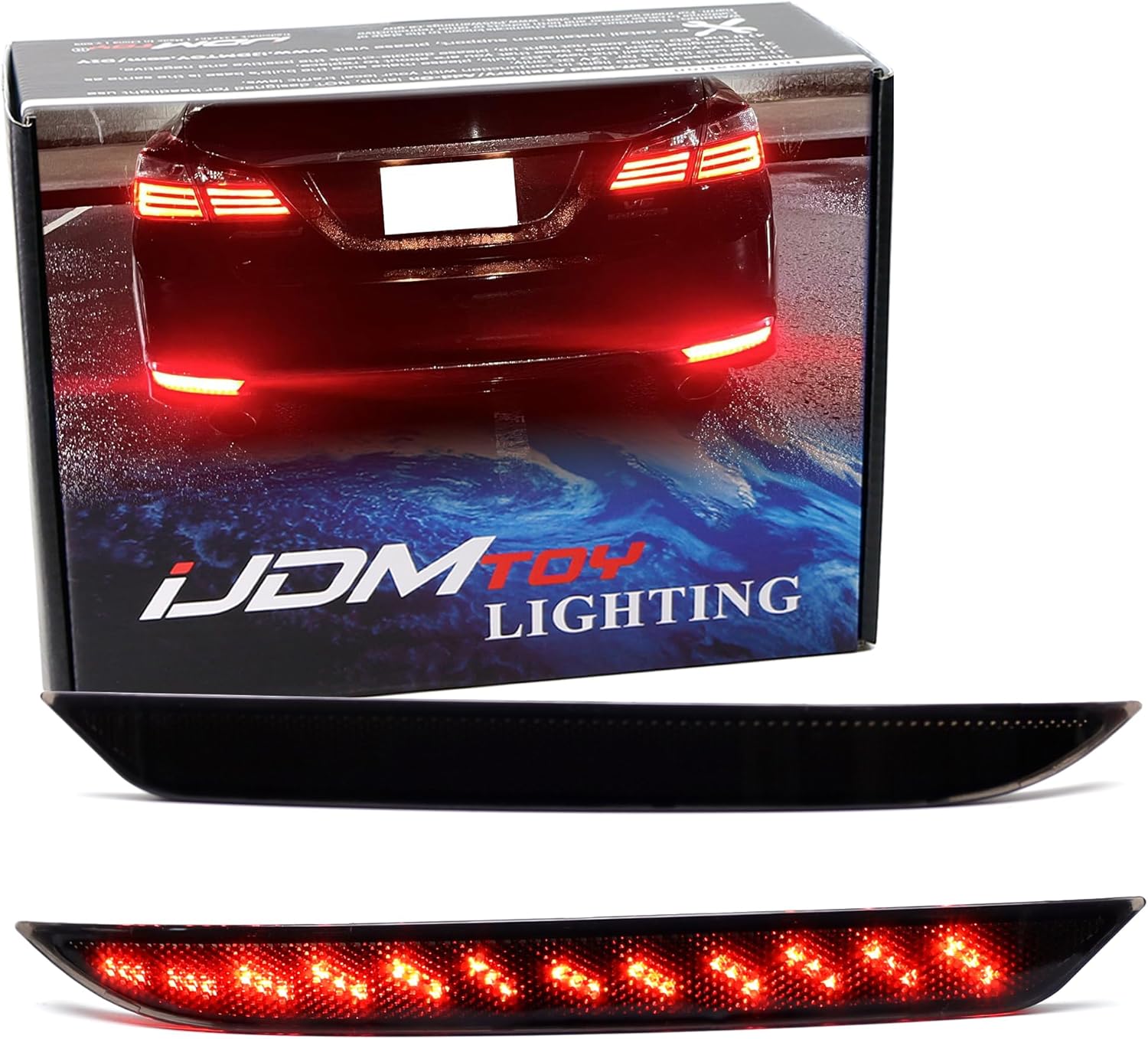 iJDMTOY Black-Out Smoked Lens Full LED Lower Bumper Reflector Lights Compatible with 2016-2017 Honda Accord Sedan, Function as Tail, Brake, Rear Fog Lamps & Sequential Blink Turn Signal
