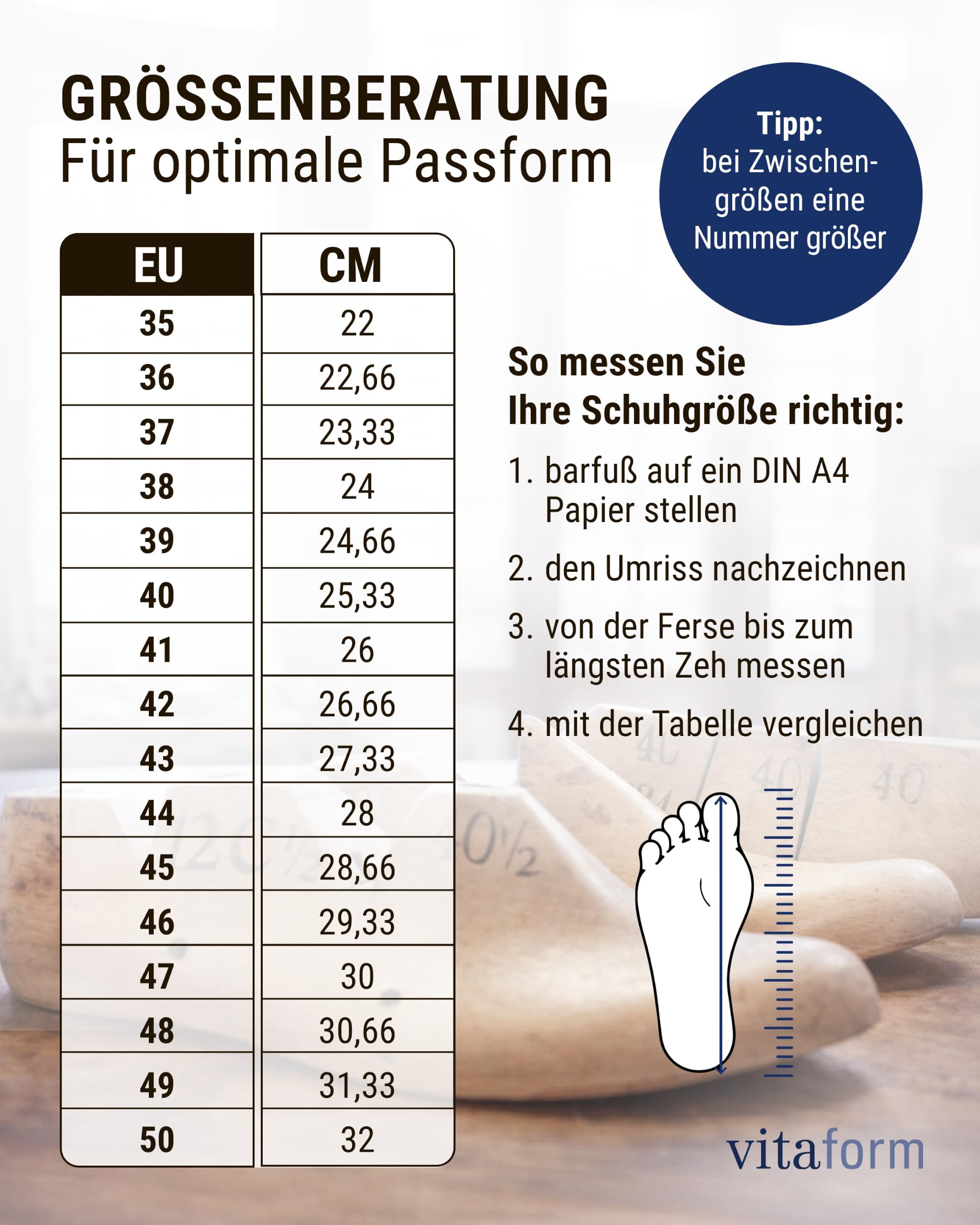 VITAFORM Pantoletten Unisex Weite H Vollrindleder | Arbeitsschuhe, Hausschuhe, Sommerschuhe, Pantoffeln, Naturkork-Fußbett, Komfortweite H, Größe 35-50, Handmade in Germany