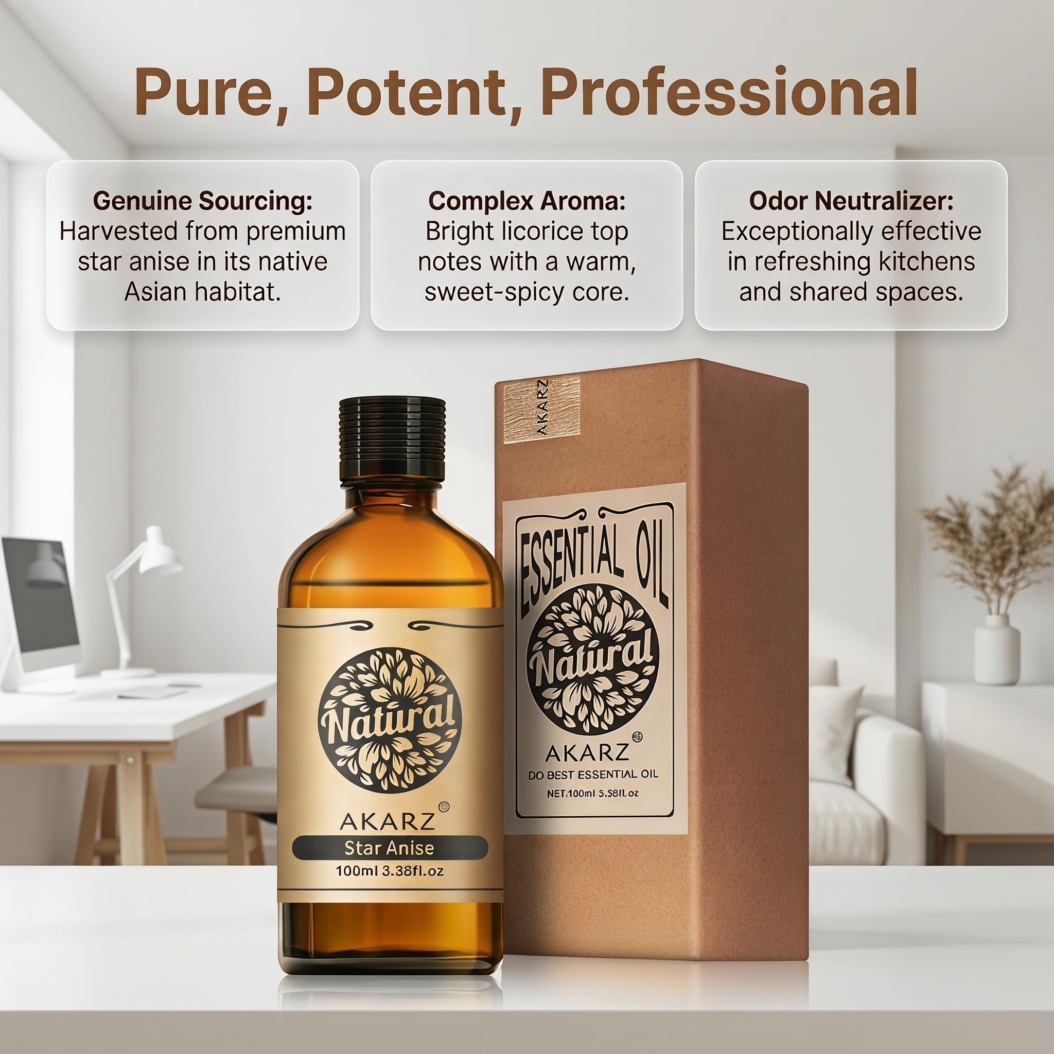 AKARZ 100ml Olejek esencjny z Gwiazdki Anisowej - Naturalny olejek aromatyczny do dyfuzorów, lamp aromatycznych i aromatów pomieszczeń