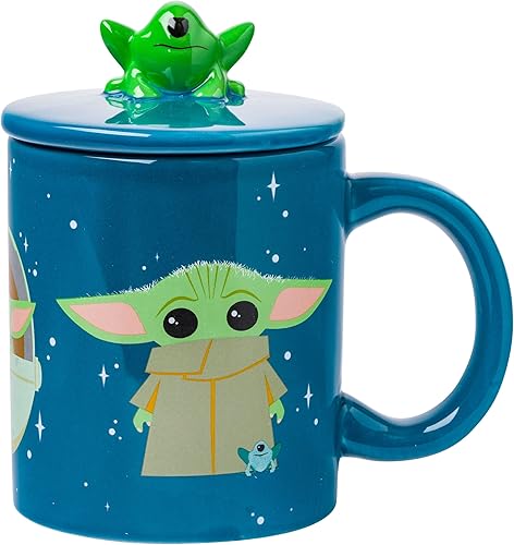 Silver Buffalo Star Wars The Mandalorian Grogu - Taza de cerámica con tapa de rana esculpida, 18 onzas