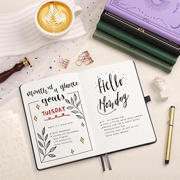 A5 Bullet Journal, 192 Pages, A5 Medium Size (14.5 x 21cm), Dotted Journal Notebook for Women & Men, Journaling, Planning, Tracking, Hardcover, 100 GSM Thick Paper - Black