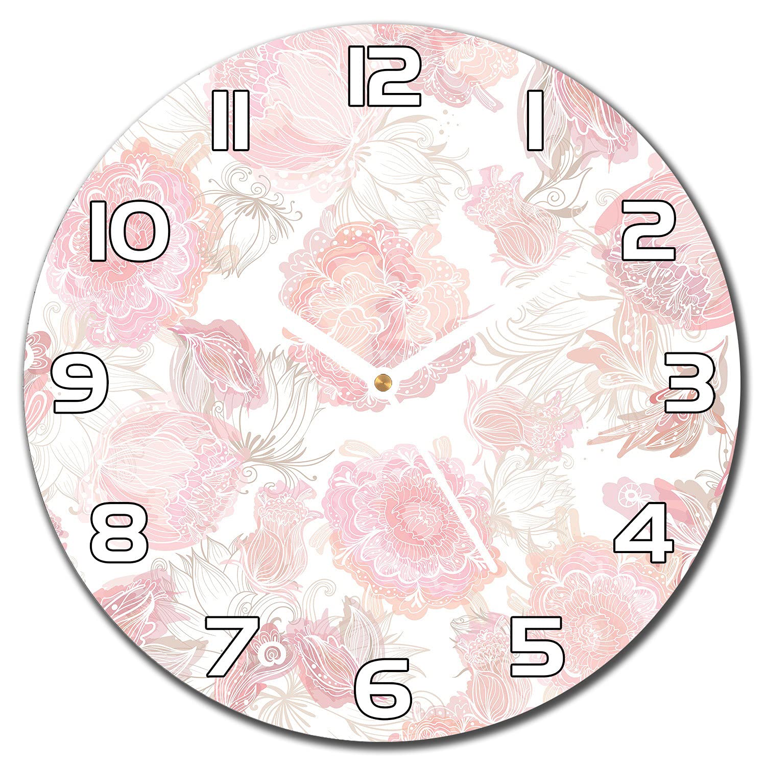 Horloge en verre cuisine et salon avec impression florale moderne 30cm