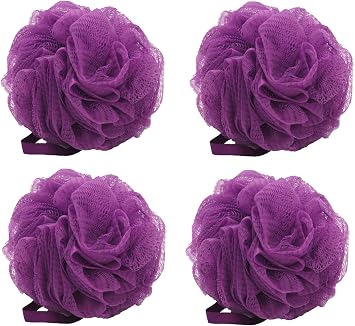 Mesh Pouf Bath Sponge (4 Pack) (Purple)