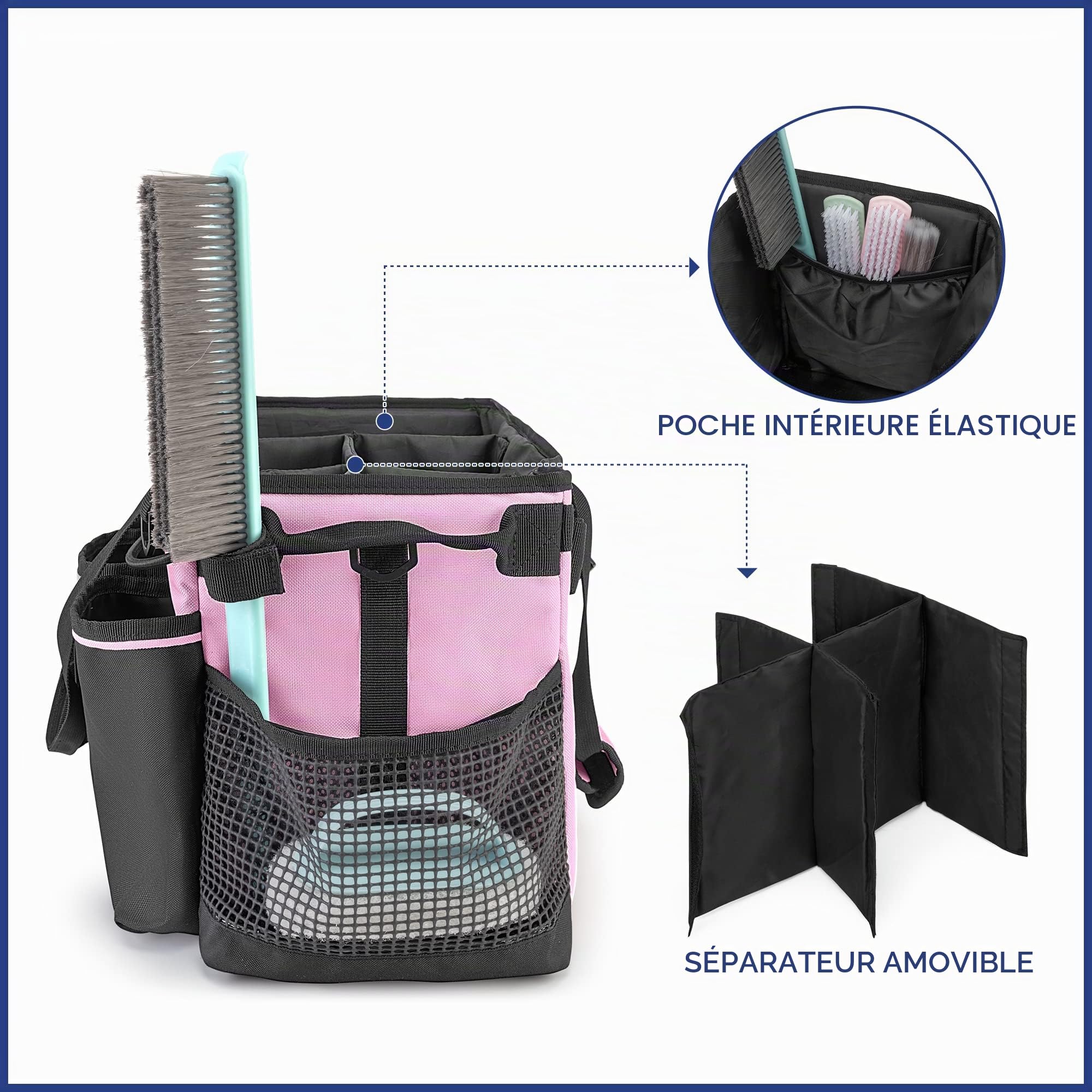 LoDrid Panier de nettoyage avec séparateur amovible, noir et rose | Organiseur de produits de nettoyage avec poignée et bandoulière, sacs de ménage pour femmes de ménage et agents d'entretien