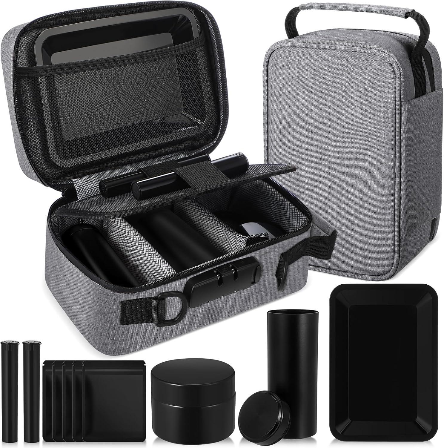 Large Storage Bag with Combination Lock Portable Large Capacity Security Storage Bag Travel Organization Case with Tray Container Jar Tubes Seal Pouches for Home Travel Accessories(Gray)