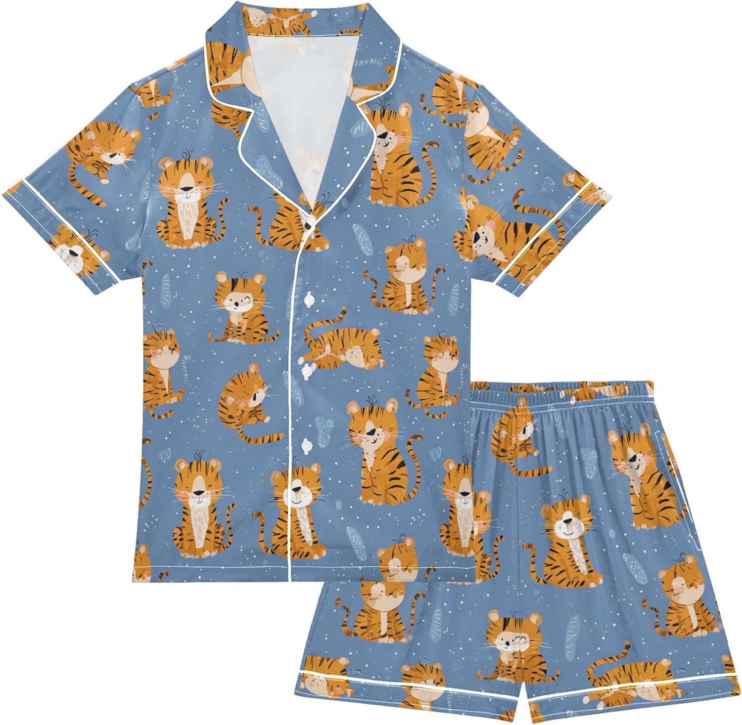 Silk Pajama Sets Short Sleeve Pajamas Soft Sleepwear 2 Piece Pjs Set