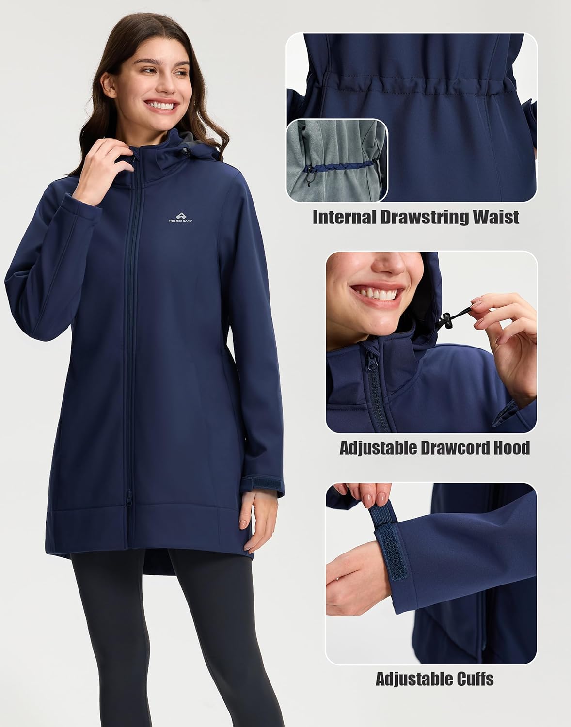 Pioneer Camp Women's Softshell Jacket Fleece Lined 30K Waterproof Windbreaker with Removable Hood Long Rain Coat - Image 5