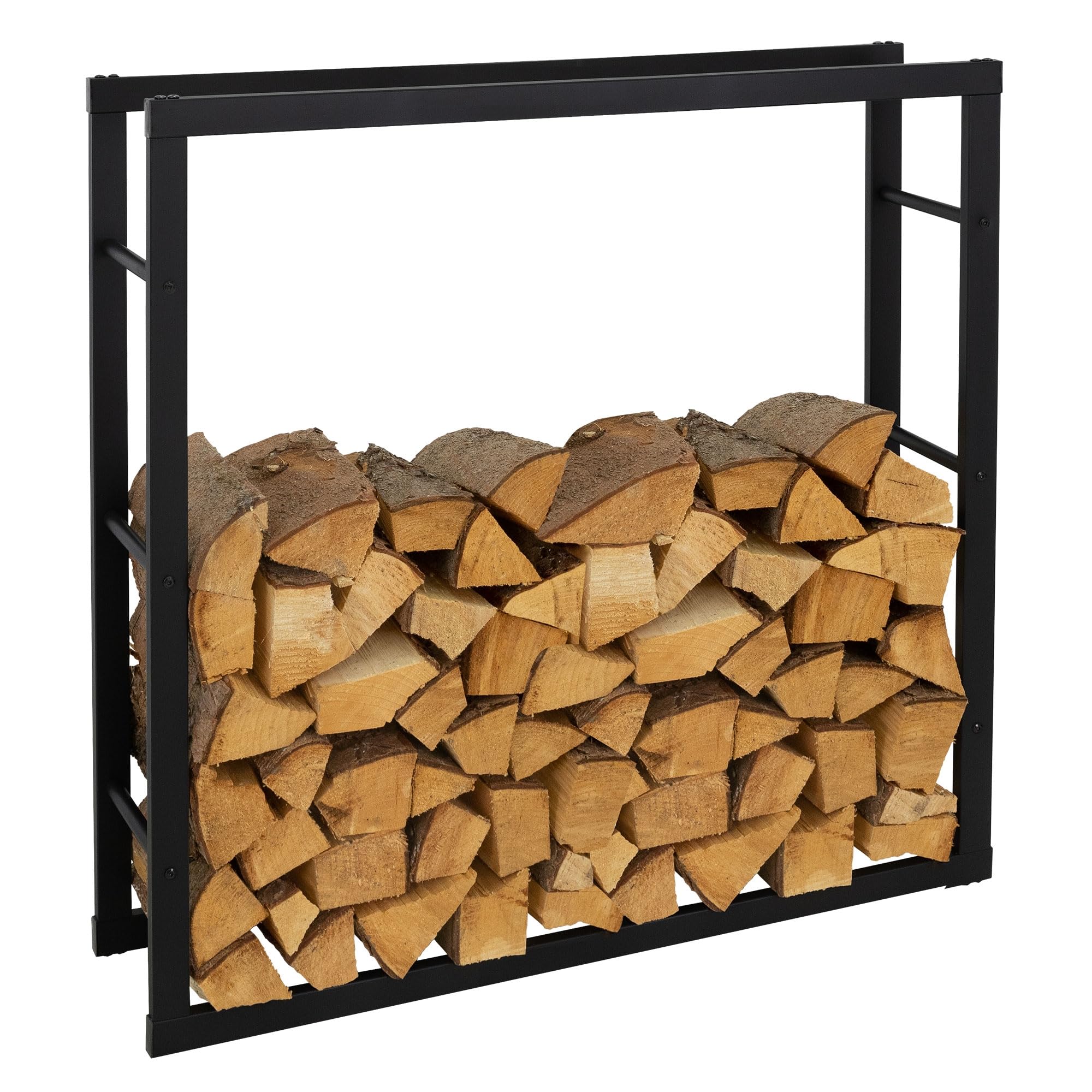 ML-Design Estanteria Metálica para Leña 100 x 100 x 25 cm Soporte Organizador de Madera para Interior o Exterior, Leñero Negro Moderno Junto a Chimenea/Fogata Estructura de Acero para Apilar Troncos