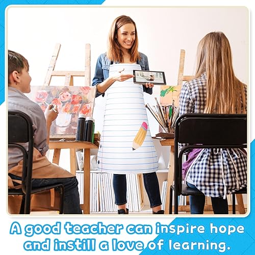 Miniatura 3 de Delantal de regreso a clases, 4 piezas, delantal para profesor, para el primer día de escuela, regalos de fin de año para pintura, clase, cocina,