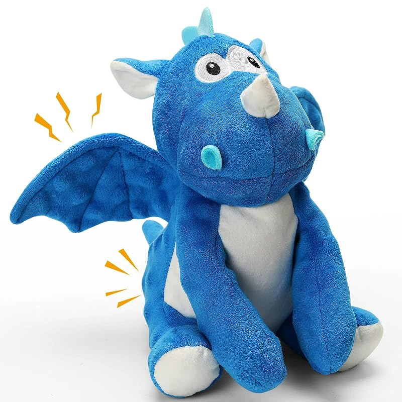 Brinquedo para Cães com Apito e Papel Crenque, Pelúcia com Enchimento para Morder, Modelo Dinossauro loncoldy, Azul, Tamanho Médio