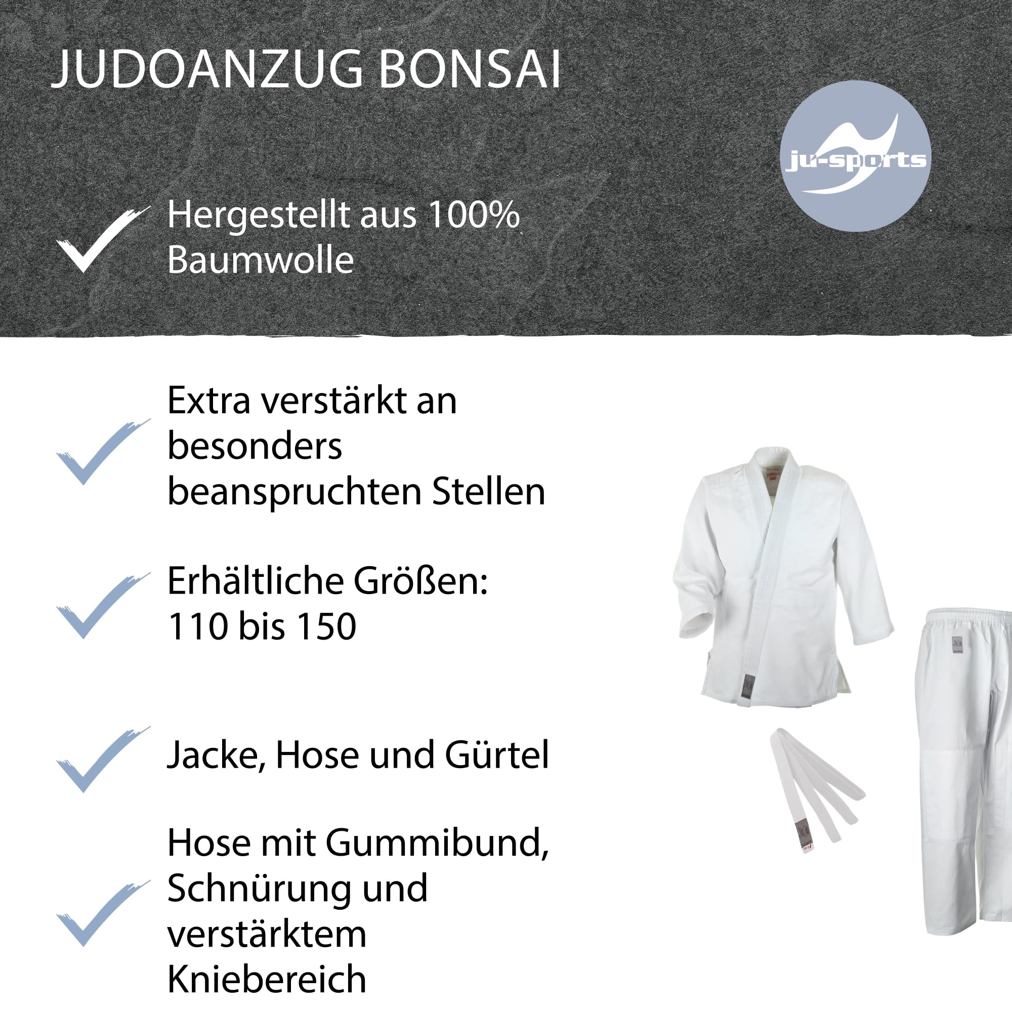 Ju-Sports Taekwondo Anzug Bonsai Weiß - Judogi speziell für Kinder & Einsteiger inkl. weißem Gürtel, Leichter Stoff für herrlich angenehmes Tragegefühl