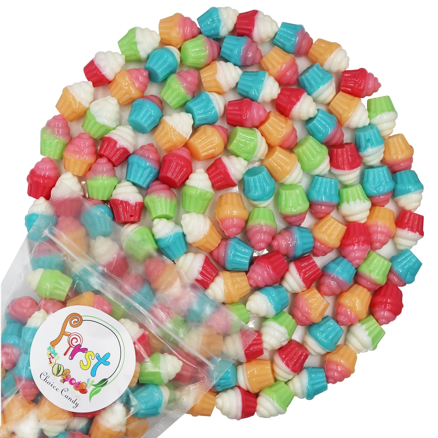FirstChoiceCandy 3D Rainbow Juicy Gummy Candy (3D Cupcake, 5 Pound)