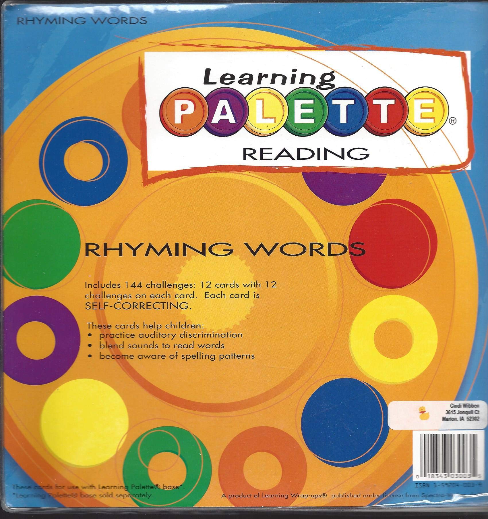 Kindergarten Reading Learning Palette Rhyming Words