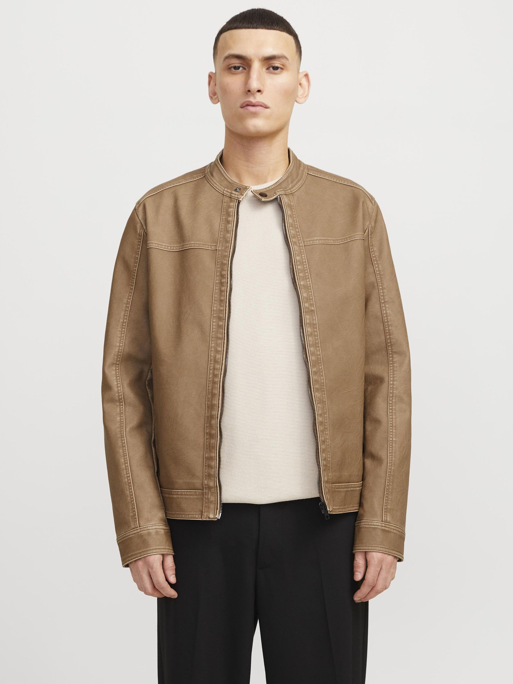 Jack & Jones Męska kurtka Jjewarner Washed Pu Jacket Noos, Safari, xx_l, safari, xx_l