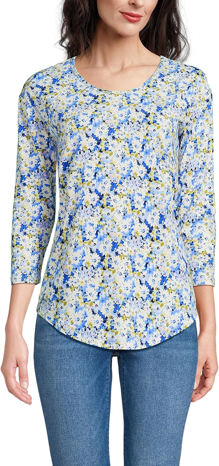 Lands' End Women's 3/4 Sleeve Lightweight Jersey U-Neck Tunic